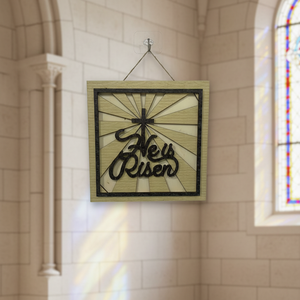 Corte láser moderno 'He Is Risen' Decor Sign Frase Christian Catholic Home & Community Centers Pascua Cumpleaños Boda Bodegón - Product Image 1
