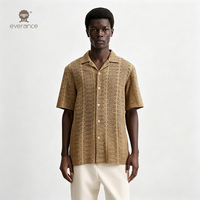 Chemise imprimée pour homme à œillets ventilés, 100% coton, couleur beige, style cubain, pour l'été, la plage et les vacances