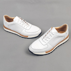 Men's Genuine Leather <b>Lace</b>-up Round Toe Casual Shoes Breathable Outdoor All Seasons <b>White</b> EVA Midsole Rubber Outsole - Product Image 2