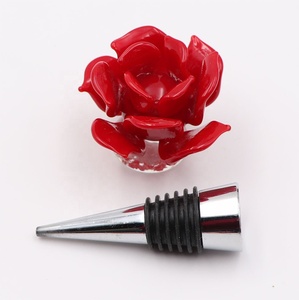 <span class=keywords><strong>Murano</strong></span> arte vetro rosso rosa fiore anello in Silicone metallo supporto tappo per bottiglia di vino per i regali di nozze di san valentino - Product Image 4