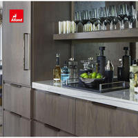 Meubles de cuisine Alland Luxury Villa en bois de noyer noir, panneaux en dalle teintée, poignées modernes, armoires de cuisine avec îlot central