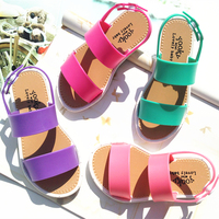 Sandalias de PVC para niños y niñas zapatos planos de Punta abierta de una pieza con flores, a la moda, para verano