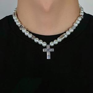 Bijoux haut de gamme hip hop collier de perles croix zircone réglable à l'ancienne pour hommes - Product Image 1