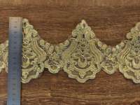 Dentelle de mariage en maille à sequins écologiques, brodée à la machine, motif baroque doré festonné, pour robe de mariée et voile OEM ODM