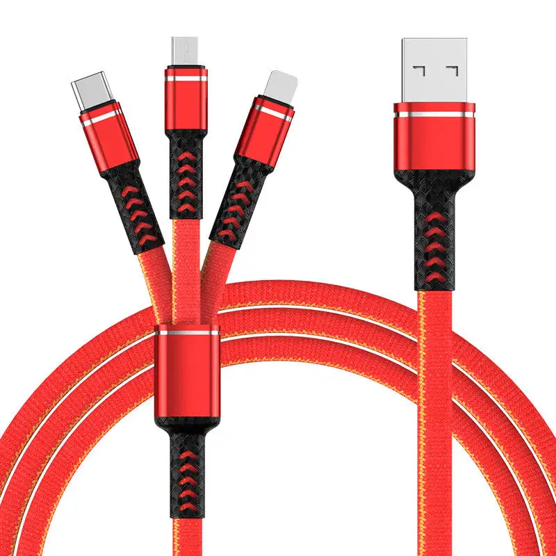 Dropshipping Manufacturer's New Hot Sale Cables 3 in 1 Nylon Braided Multi USB Cable Charging Cords Nylon Braided Data Cables