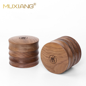 Muxiang Wood Smoke Grinder Black Walnut Round Engraved Logo Smoking Accessory - Product Image 1