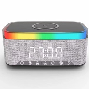 Lampe de bureau <span class=keywords><strong>LED</strong></span> RVB de luxe à lumière clignotante avec écran d'affichage à commande vocale 5.3, chargeur filaire, réveil et haut-parleur pour mobile - Product Image 5