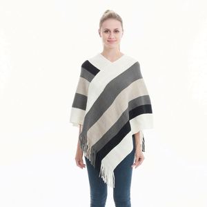 Suéter tipo capa con flecos y bloques de color, talla grande, nueva moda, venta al por mayor para mujer - Product Image 3