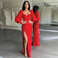 Elegante spacco lungo maniche a sbuffo abiti da ballo formale 2021 vestito Sexy sera del partito