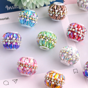 Perle Rotonde con Strass a Foro Largo, Perle Avvolte in Tessuto, Distanziatori per Penne Fai da Te, Portachiavi, Catenine per Telefono, Ciondoli per Borse, Accessori per Gioielli - Product Image 2