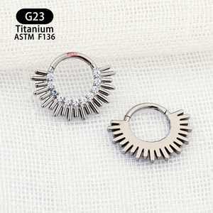 <b>Titanium</b> Nose <b>Ring</b> 8mm G23 ASTM F136 Zircon Inlay Tassel Design Septum Piercing Jewelry - Product Image 3