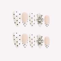 Kuku Akrilik Press-On Bentuk Almond Motif Bunga 3D Polka Dot Retro French Tip, Dapat Disesuaikan dengan Stamping Emas/Pernis Matt/Pernis Gloss CE