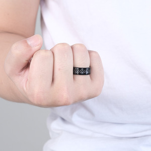Anillo de fibra de carbono de acero de tungsteno para hombre, negro, azul, rojo, verde, diseño geométrico, joyería de regalo - Product Image 3