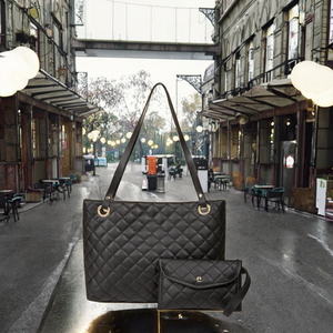 女式 <span class=keywords><strong>2026</strong></span> 时尚休闲手提包防水 PU 布料内衬涤纶双件套纯色批发 - Product Image 3