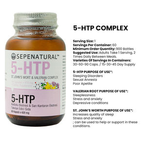 Private Label Food Grade Wild 5-HTP Capsules 60 Count 350mg Liquid-Solid Extraction <b>Amber</b> <b>Glass</b> <b>Bottle</b> Wholesale Manufacturer - Product Image 2