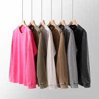 Camiseta de Algodón de Lujo Pesado con Lavado Ácido de 230g, Camiseta de Manga Larga Unisex con Números Estampados, Camiseta al por Mayor para Hombre