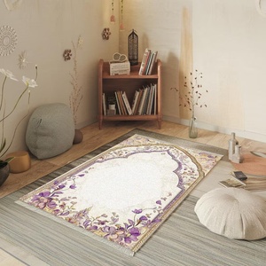 斋月优雅紫白色伊斯兰礼拜地毯斋月伊斯兰天鹅绒礼帽礼服斋月礼品斋月卡里姆花卉祈祷垫 - Product Image 5