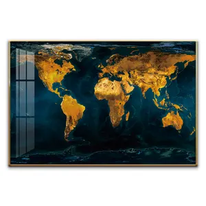 世界地图墙艺术办公室复古木纹世界地图航海装饰现代框架艺术世界墙地图