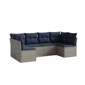 Ensemble de canapés de patio en polyrotin gris avec coussins, meubles d'extérieur durables pour 6 personnes, design contemporain - Product Image 1