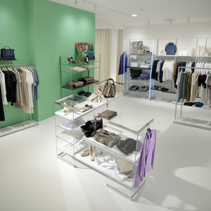 Exhibidor central de esquina 120x120x H 100 con estantería de vidrio blanco brillante para escaparate de tienda minorista - Product Image 3