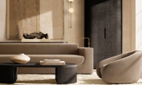 Fauteuil individuel de luxe moderne en tissu beige, fauteuil design pour salon, hall d'hôtel, ensemble de meubles de salon rembourrés