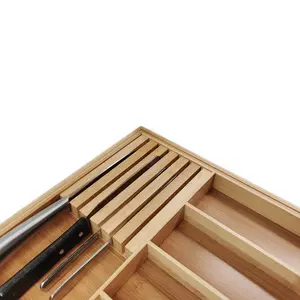 Organisateur de couverts multifonctionnel extensible en bois 2022, <span class=keywords><strong>plateau</strong></span> à couverts en bambou pour tiroir - Product Image 5