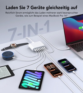 HNT 185Watt Very Fast <strong>Charger</strong> Block GaN <strong>7</strong> <strong>Port</strong> PD USB C QC USB a Wall <strong>Charger</strong> Type C Charging Station <strong>for</strong> <strong>iPhone</strong> 17 16 15 14 Pro - Product Image 1