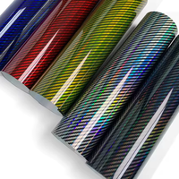 Autocollants en fibre de carbone arc-en-ciel laser, film vinyle brillant pour voiture, film de protection pour voiture, sans bulles, imperméable, autocollant de tuning pour voiture