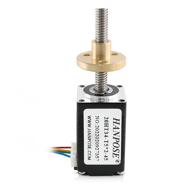 HANPOSE Nema 8 Stepper Motor 0.8A 0.021N.M 20HT34-T5*2 L100MM Nema 8 Mini Motor T5 Screw for CNC 3D Printer Screw Trapezoid