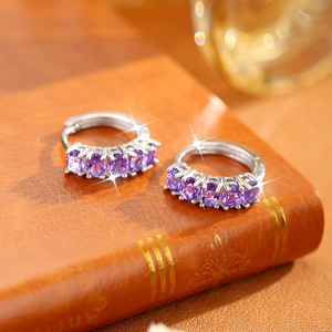 9 Pendientes de Aro de Plata de Ley 925 con Cristales Naturales Ovalados de Alta Calidad de 3*4mm, Amatista y Topacio Azul, Joyería Antideslustre - Product Image 5