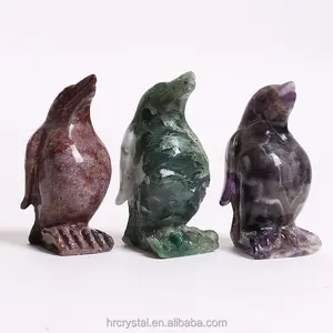 Figurines d'animaux de pingouin en cristal de pierres précieuses naturelles multiples faites à la main artisanat pour le souvenir