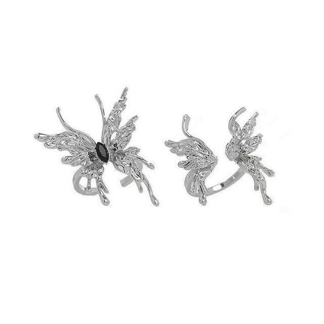 Punk Gothic Butterfly Rings for Women Vintage Irregular Opening Adjustable Ring Y2K Jewelry Gift