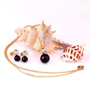 Conjuntos de Joyería de Moda para Mujer en Acero Inoxidable con Oro de 18k y Perlas Negras Frescas para Chicas - Product Image 3