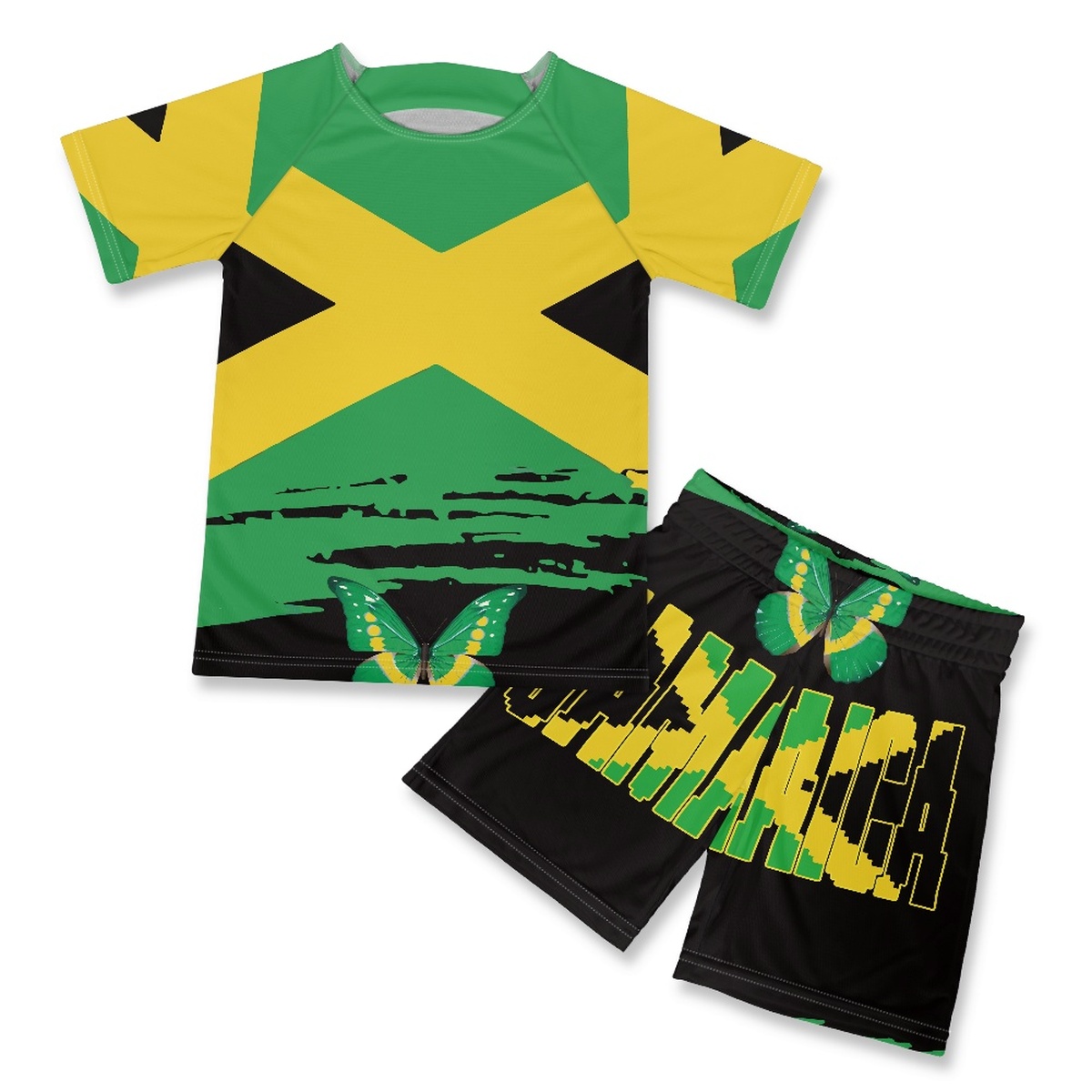 Jamaica Vlag Print Kid 'S Sport T-Shirt En Broek 2 Stuk Sets Jongens Kinderen Custom Voetbal Uniform Training Jersey Pak