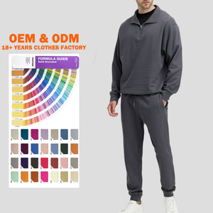Custom <b>Blank</b> 500gsm 600gsm Fleece half zipper Hoodie Set Jogger Set Straight Cotton Heavy <b>Weight</b> Tracksuit Men Sweatsuit - Product Image 1