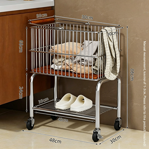 Rolling Laundry Cart With Wheels Heavy Duty Stainless Steel Hamper Trolley Mobile Clothes Storage Organizer With Bottom <b>Shelf</b> - Product Image 2