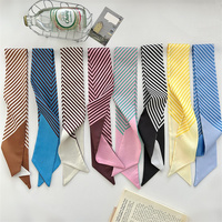 Écharpe fine rayée colorée pour femme, élégante, simple, polyvalente, attache-cheveux, petit foulard, ruban, écharpe longue en soie haut de gamme, bandeau pour cheveux