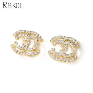 RAKOL EP5150 CC Real gold plated stud earrings 2021 new year jewellery latest cubic zirconia earrings for women