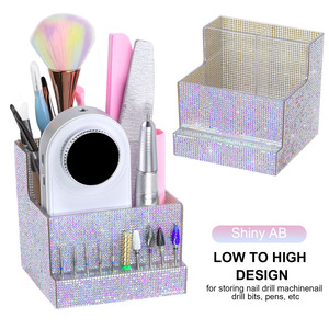 Rhinestone Encrusted Nail Tool Storage <b>Box</b> Desktop Organizer Holder for Nail Drill Bits <b>File</b> Brush Manicure Salon Table Decor - Product Image 5