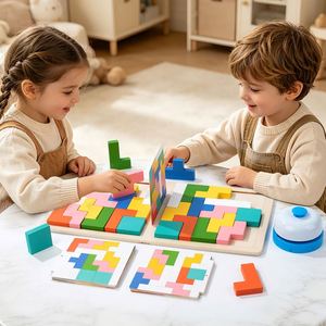 Pattern Block Match Building Cubes With Bell Kids Adults Toys Wooden Matching Puzzle <b>Board</b> <b>Games</b> <b>for</b> Family Holidays Night - Product Image 1