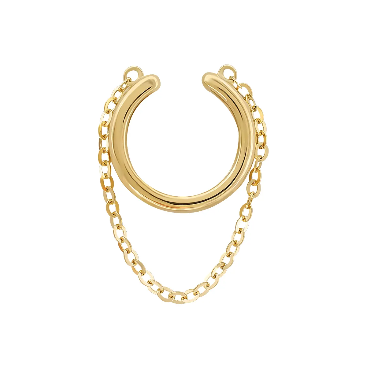 Brincos De Ouro Puro Não Perfurado Cuff Hoop Brinco Clipe Com Corrente De Punho Para A Menina