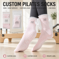 Chaussettes de Pilates et de Yoga Antidérapantes à Volants avec Nœud en Dentelle et Logo Personnalisé, Semelle Entière à Pois pour Reformer, Barre et Studio