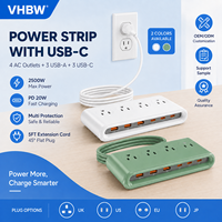 Multiprise Écologique Nouvelle Génération avec Chargeur d'Ordinateur Portable PD 35W, 4 Prises, 3 Ports USB-A, 3 Ports USB-C, Câble de 1,5m pour Ordinateur de Bureau – Qualité Supérieure