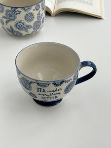 Taza de café de cerámica de color bajo vidriado pintada a mano en azul y blanco Retro Pastoral francesa, Regalo para mamá, mamá, madre - Product Image 4