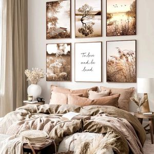 SQ bohême <span class=keywords><strong>paysage</strong></span> peintures toile mur Art décor à la maison Boho <span class=keywords><strong>paysage</strong></span> naturel lac impression peinture sur toile - Product Image 3