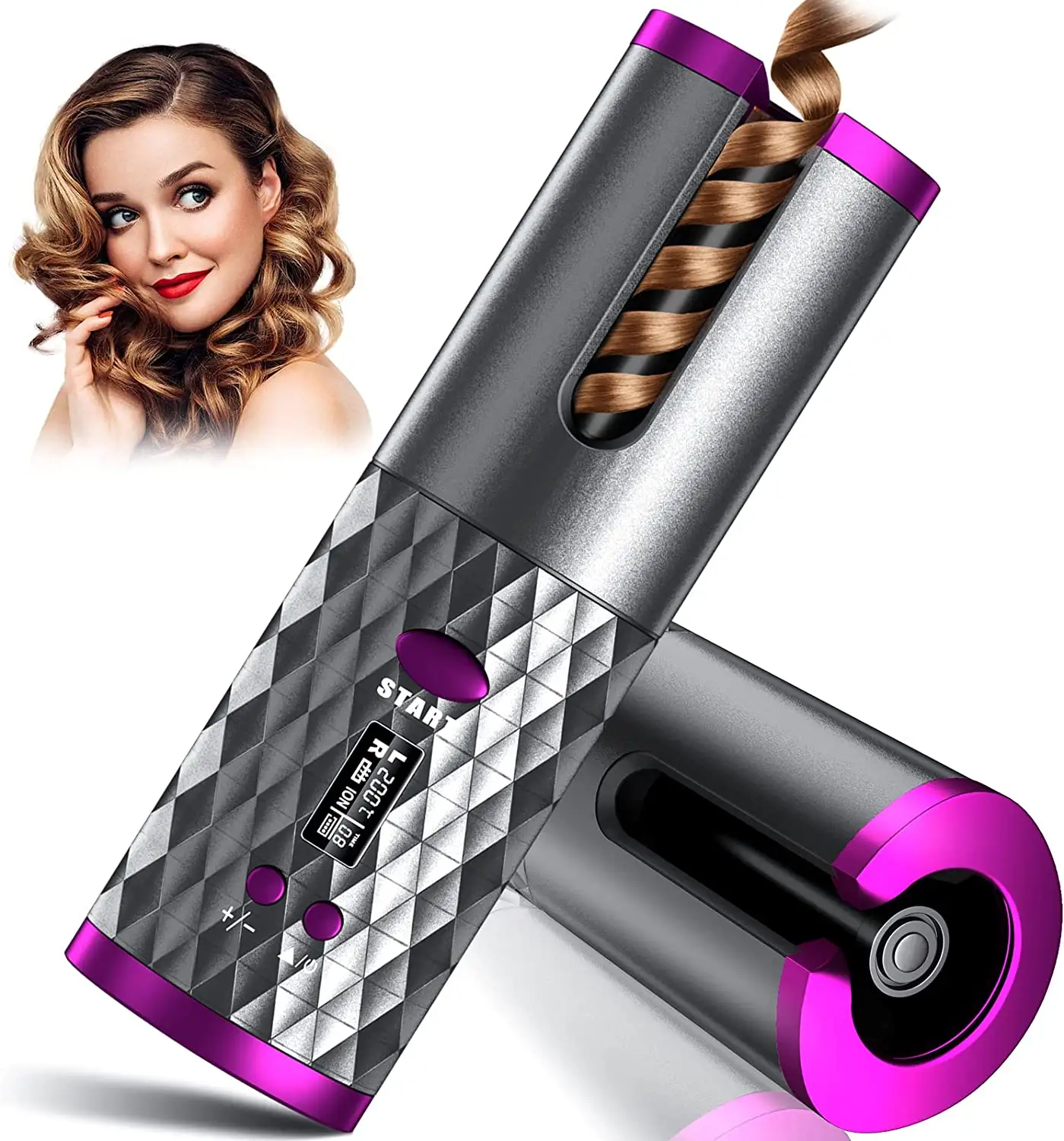 New Automatic Rotating Curling Iron LCD Display Wireless Ceramic Hair Curling Iron Cordless Heatless Hair Curler