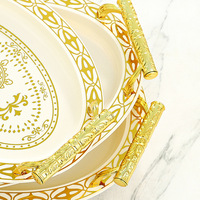 Plateaux de rangement en plastique à bords dorés, style arabe, pour collations, assiettes pour la maison, ensemble de plateaux de service pour fruits et aliments, Ramadan