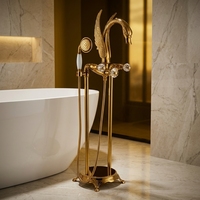 Robinet de salle de bain moderne et élégant, type col de cygne, en laiton massif plaqué or, monotrou, thermostatique, à poignée unique