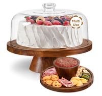 Support à gâteau en bois d'acacia écologique avec couvercle en acrylique transparent de qualité alimentaire pour présentation de desserts sur table de fête - Grande Vente