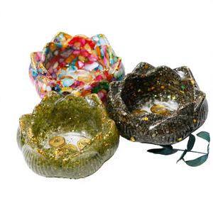 Cuenco de Cristal Ecológico Grabado con Diseño de Loto, Adornos de Resina con Piedras de Cristal Natural, Cristal de Amatista y Cuarzo Rosa - Product Image 4